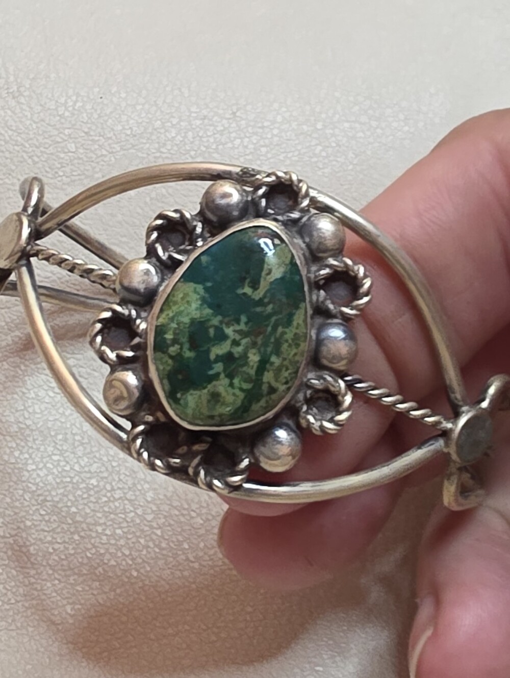 NATIVE AMERICAN GREEN TURQUOISE STARLING SILVER 925 CUFF BRACELET ADJUSTABLE SZ